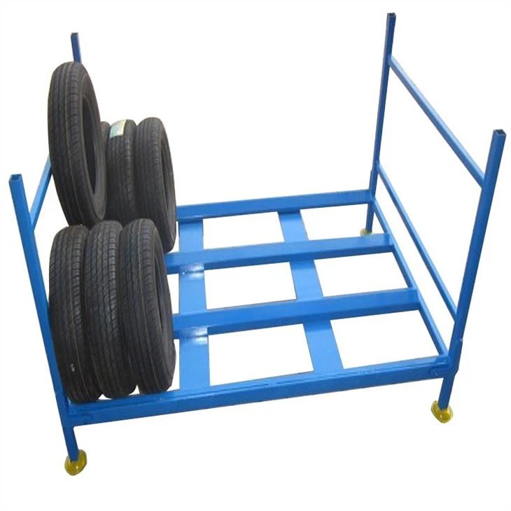 Easily assembled warehouse foldable stackable steel tire rack (4)